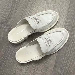 Prada white leather mules